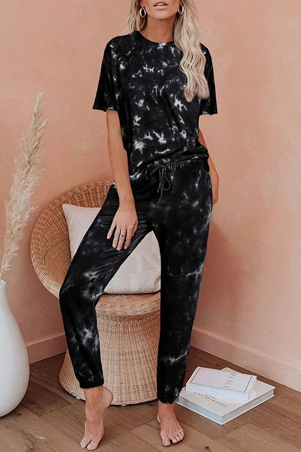 Round Neck Tie Dye Pants Suit