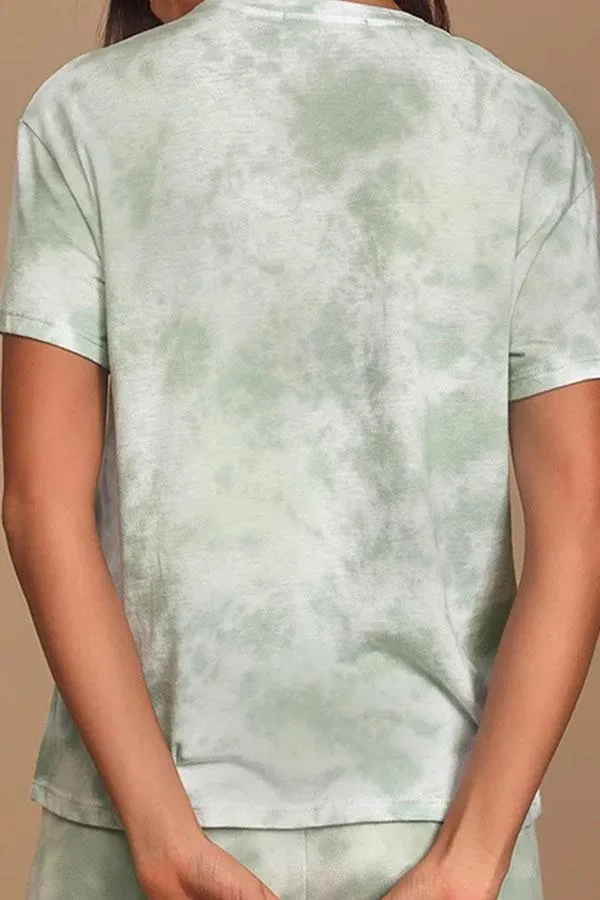 Round Neck Tie Dye Pants Suit