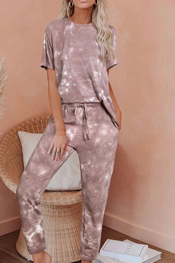 Round Neck Tie Dye Pants Suit