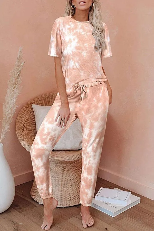 Round Neck Tie Dye Pants Suit