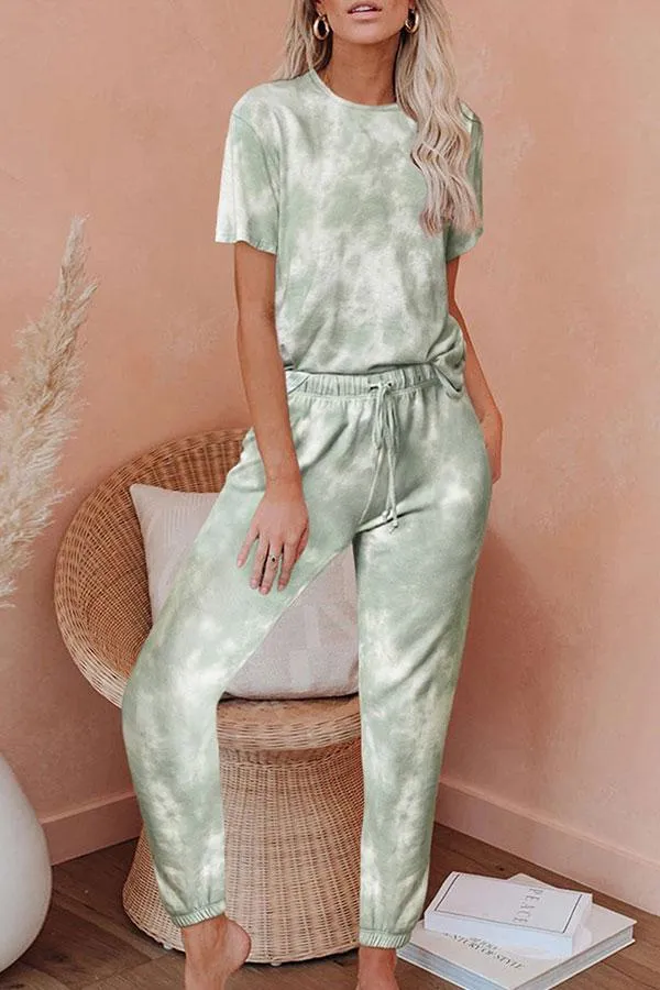 Round Neck Tie Dye Pants Suit