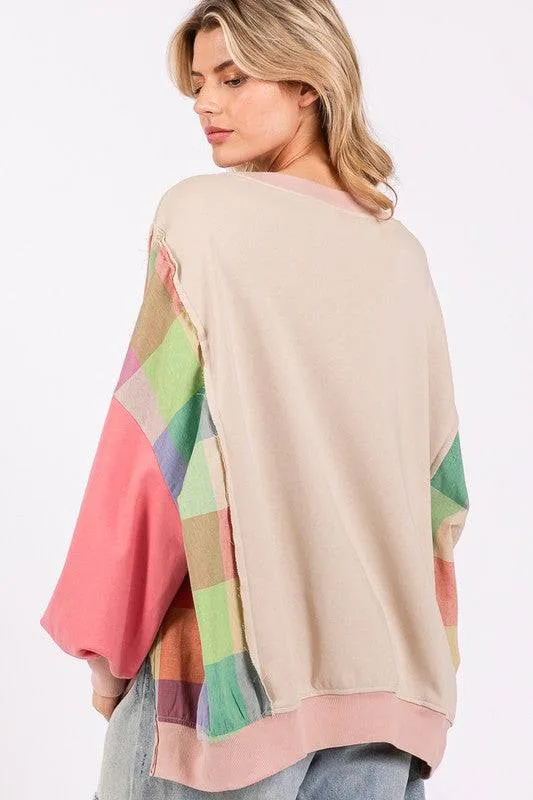 SAGE   FIG Full Size Contrast Peace Patch Dropped Shoulder Sweatshirt