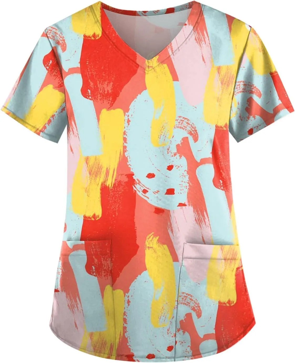 Scrubs for Women Printed V Neck Working T-Shirts Short Sleeve Dressy Care Workwear Summer Plus Size T Shirts