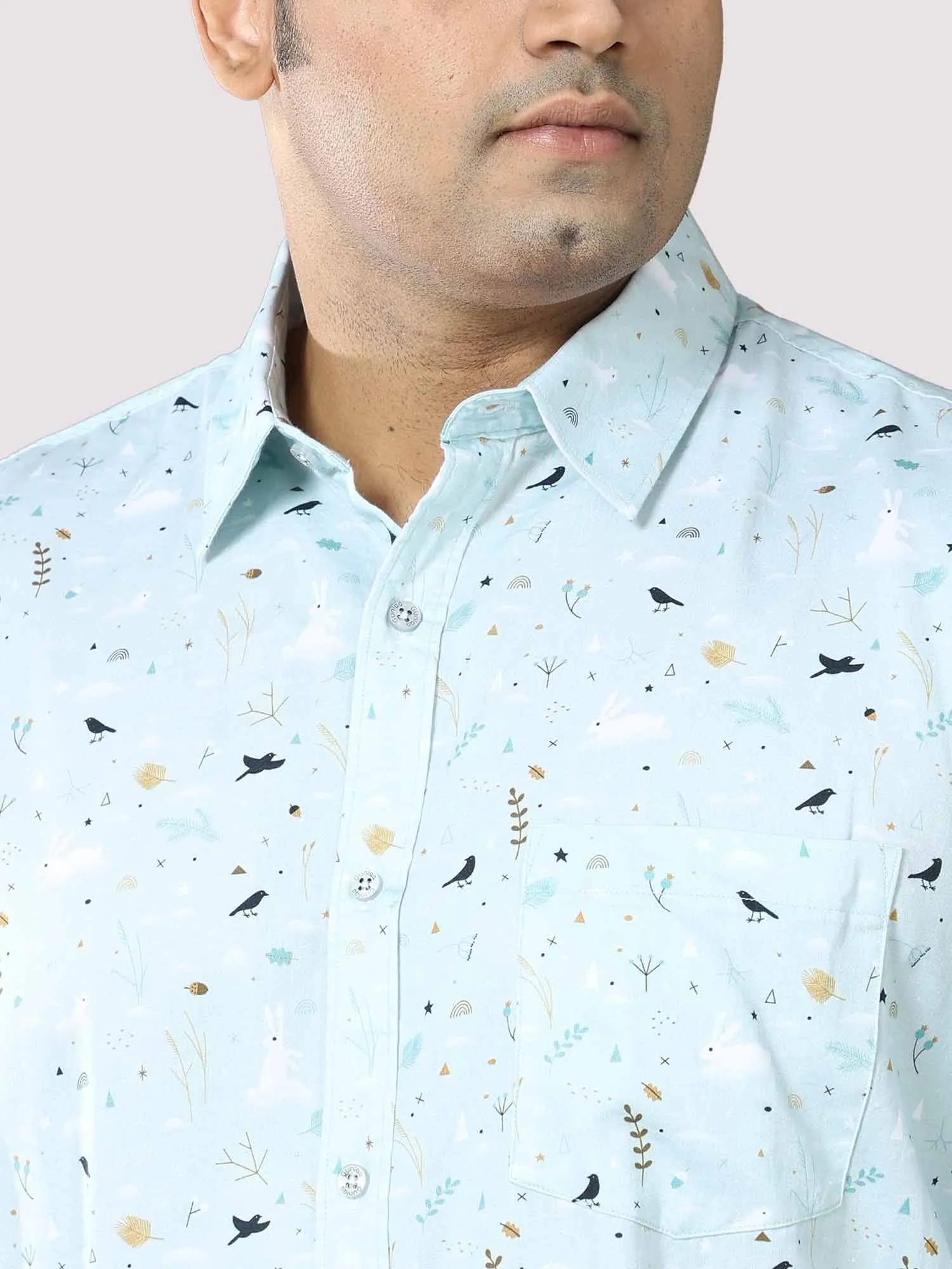 Seth Men's Light Blue Printed Shirt  Men's Plus Size
