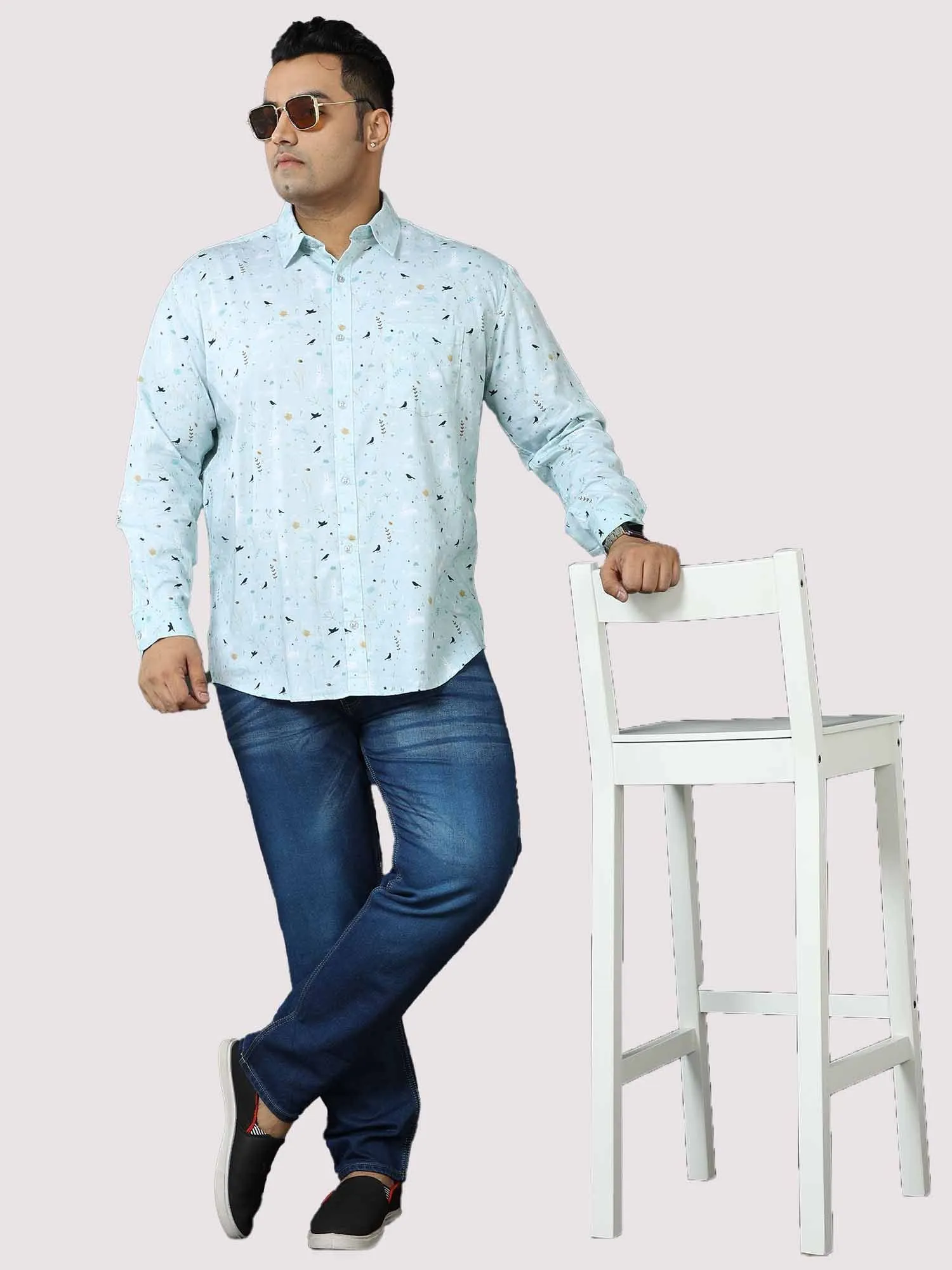 Seth Men's Light Blue Printed Shirt  Men's Plus Size