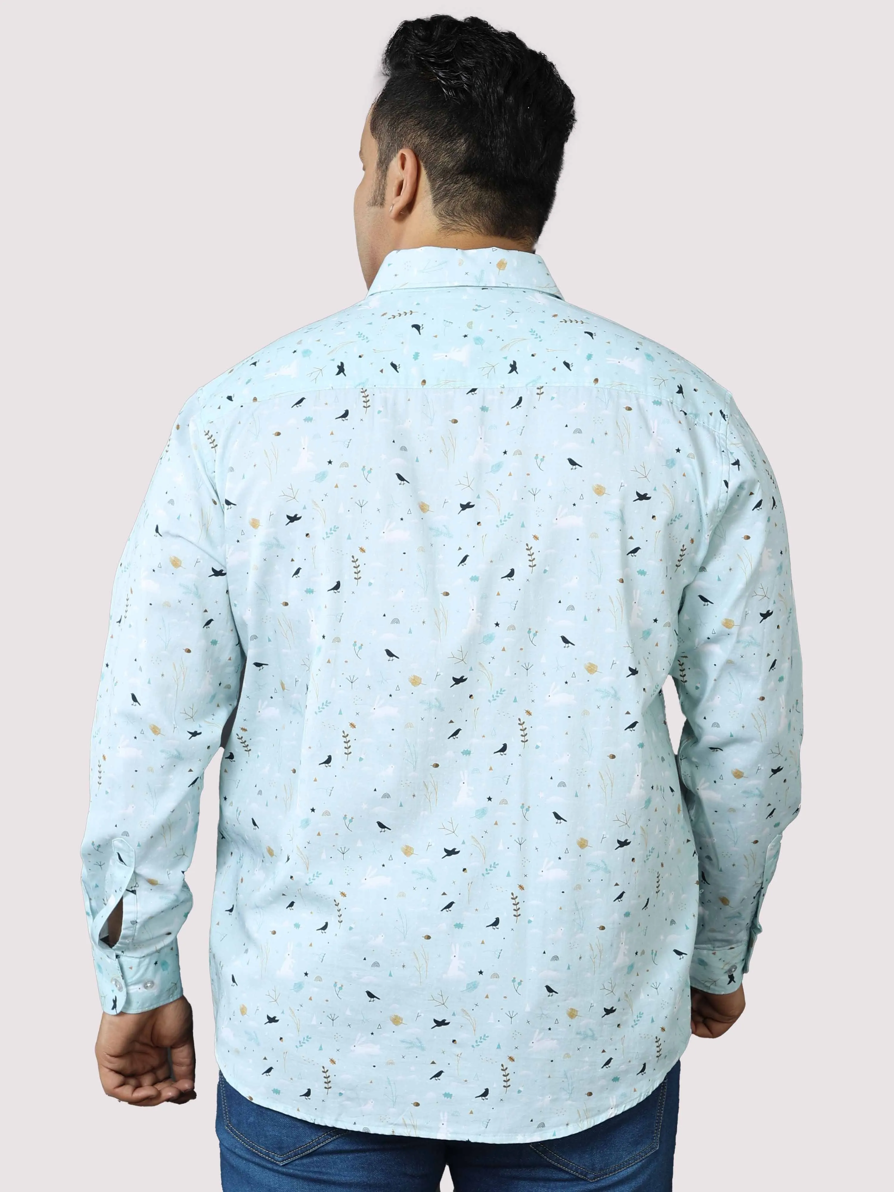 Seth Men's Light Blue Printed Shirt  Men's Plus Size