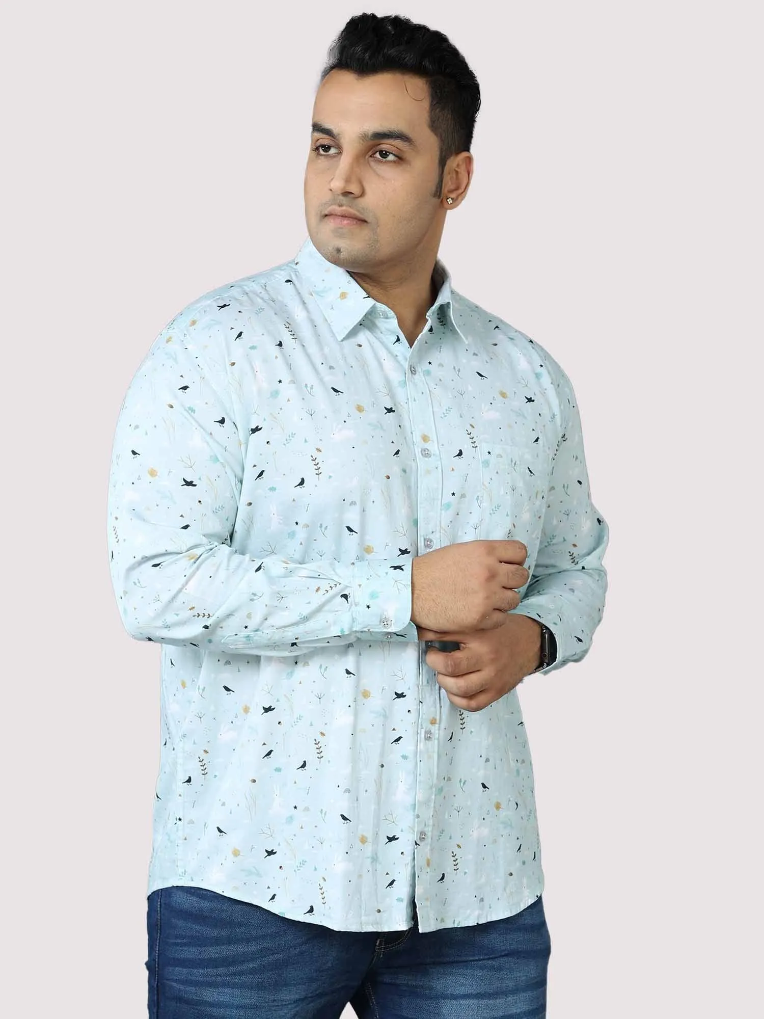 Seth Men's Light Blue Printed Shirt  Men's Plus Size