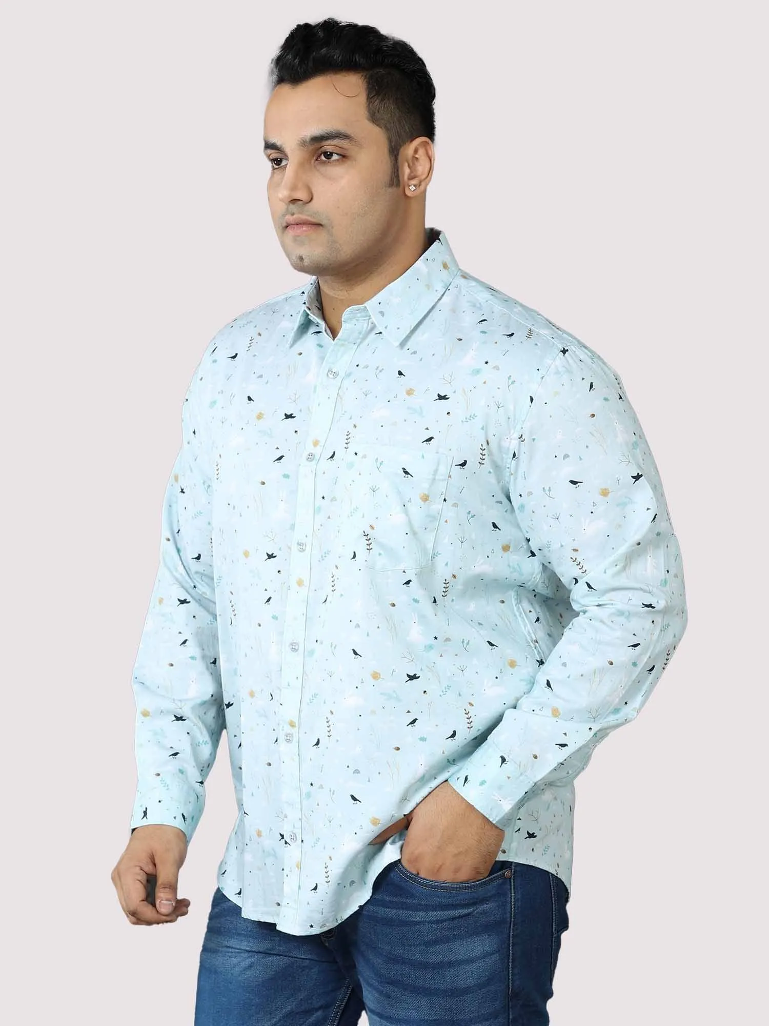 Seth Men's Light Blue Printed Shirt  Men's Plus Size