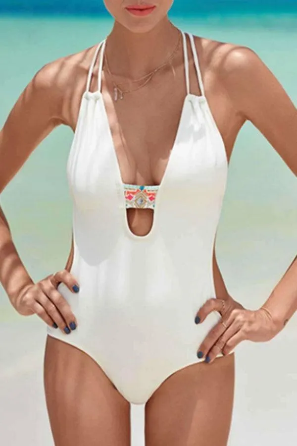 Sexy Deep V Neck One Piece Swimwear