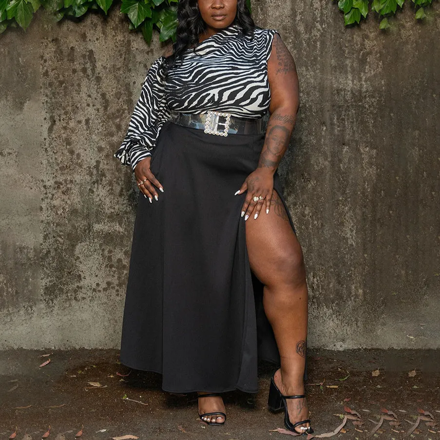 Sexy One Shoulder Tops & Slit Skirts Women 2pcs Sets Wholesale Plus Size Clothing
