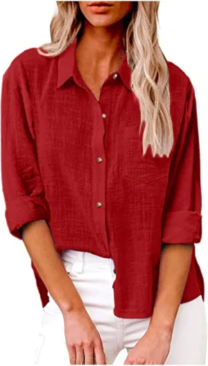 SMIDOW Womens Cotton Linen Button Down Shirt