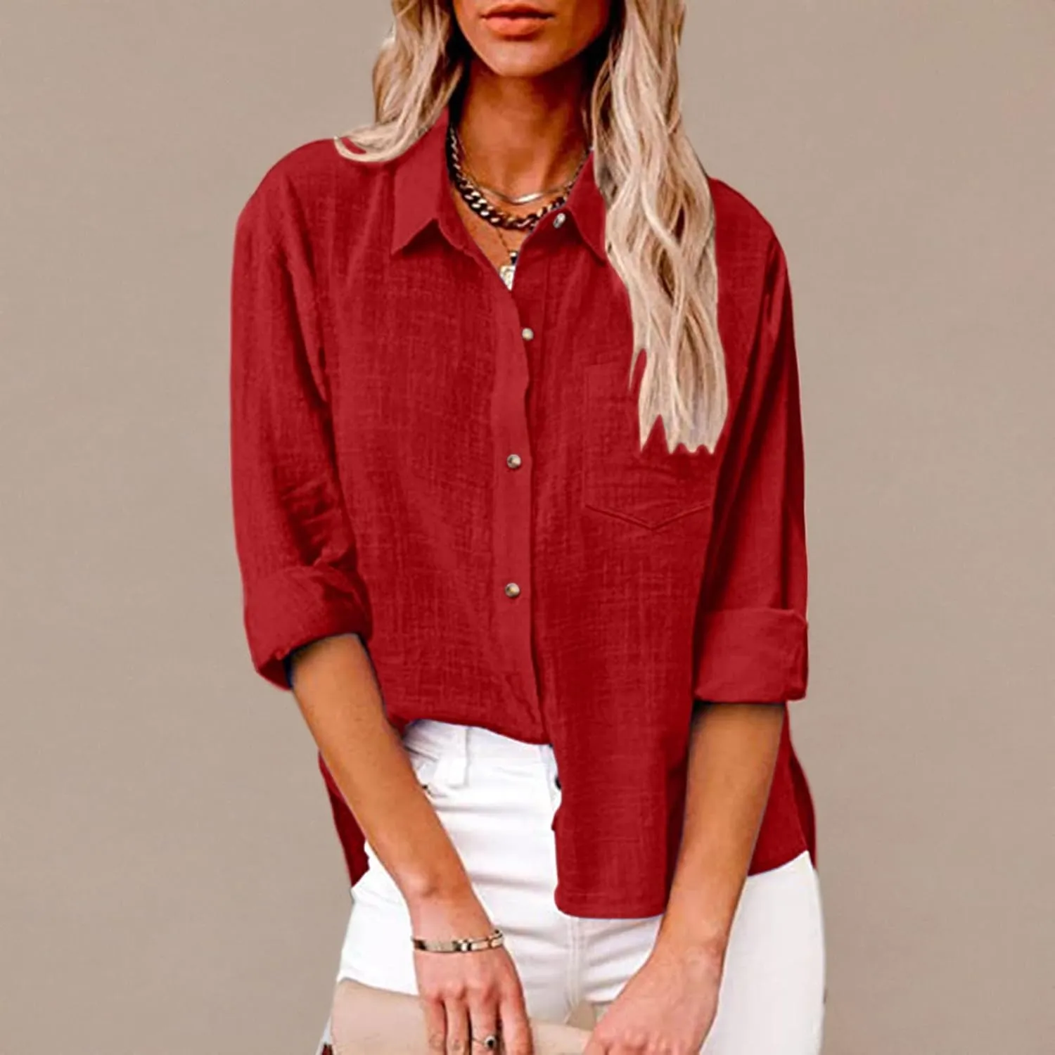 SMIDOW Womens Cotton Linen Button Down Shirt