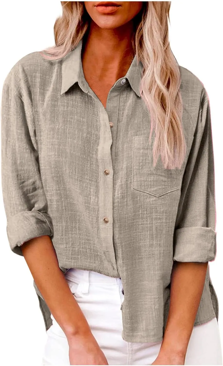 SMIDOW Womens Cotton Linen Button Down Shirt