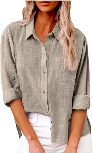 SMIDOW Womens Cotton Linen Button Down Shirt