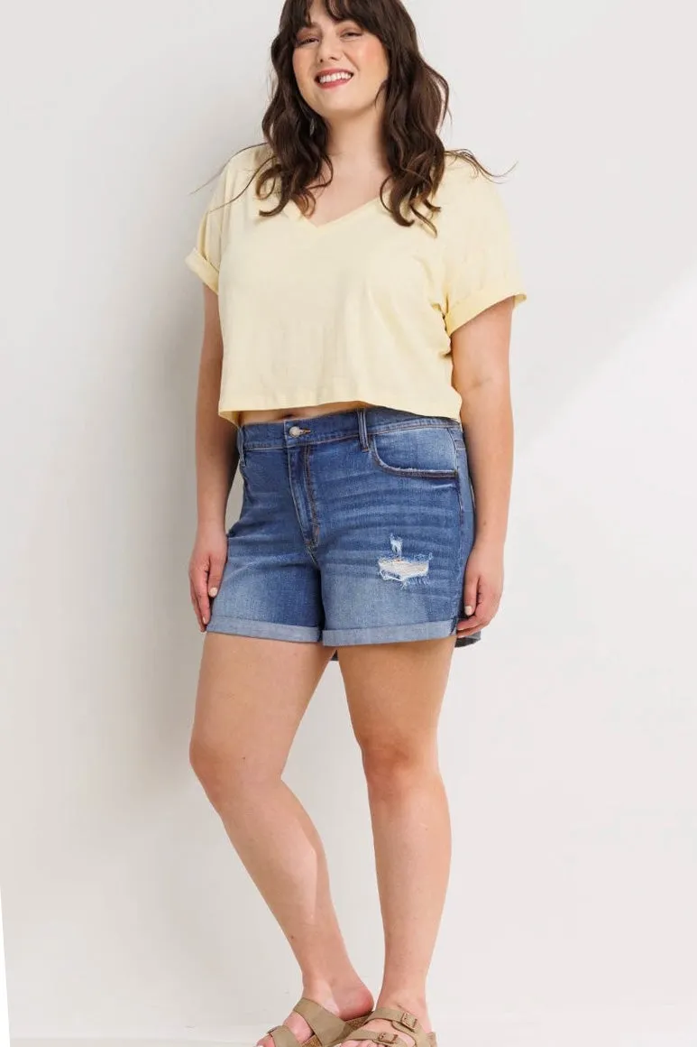 Sneak Peek Mid Rise TomBoy Denim Shorts (S-3X)
