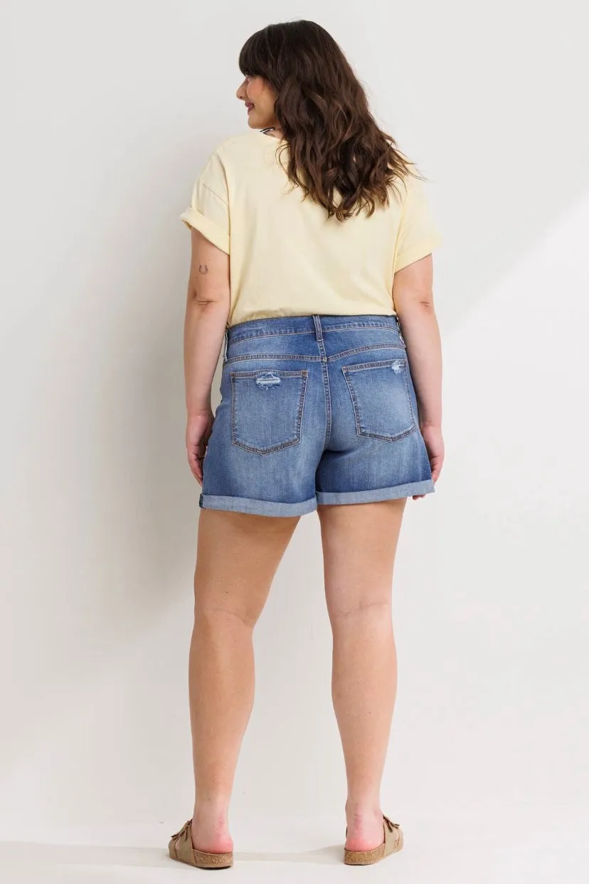 Sneak Peek Mid Rise TomBoy Denim Shorts (S-3X)