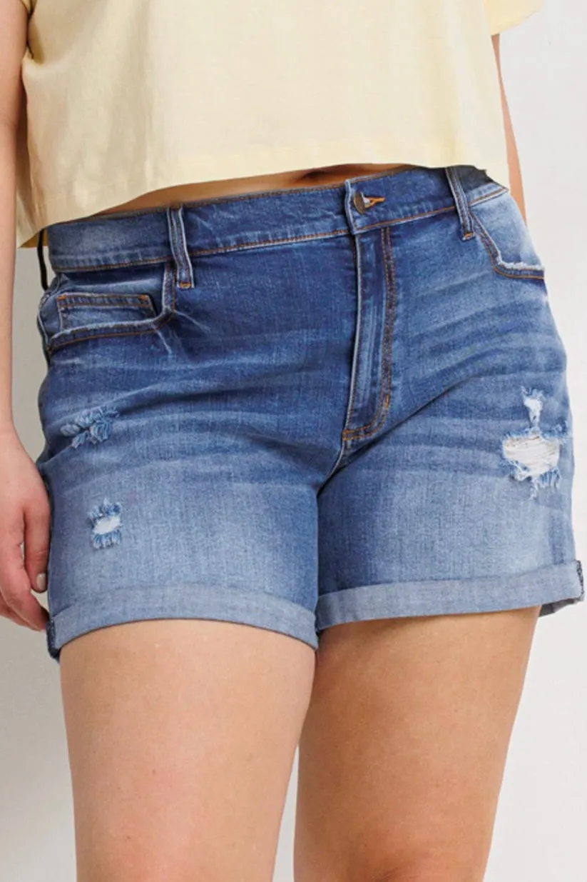 Sneak Peek Mid Rise TomBoy Denim Shorts (S-3X)