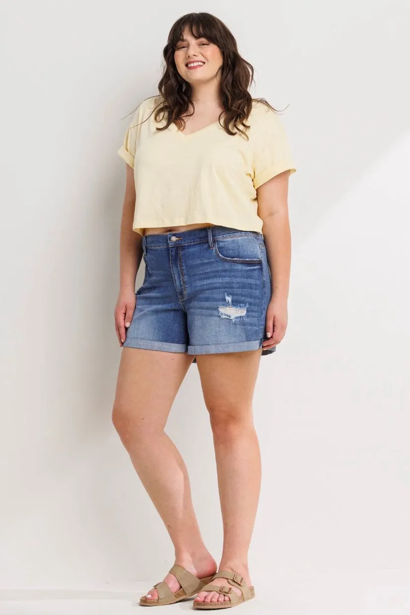 Sneak Peek Mid Rise TomBoy Denim Shorts (S-3X)