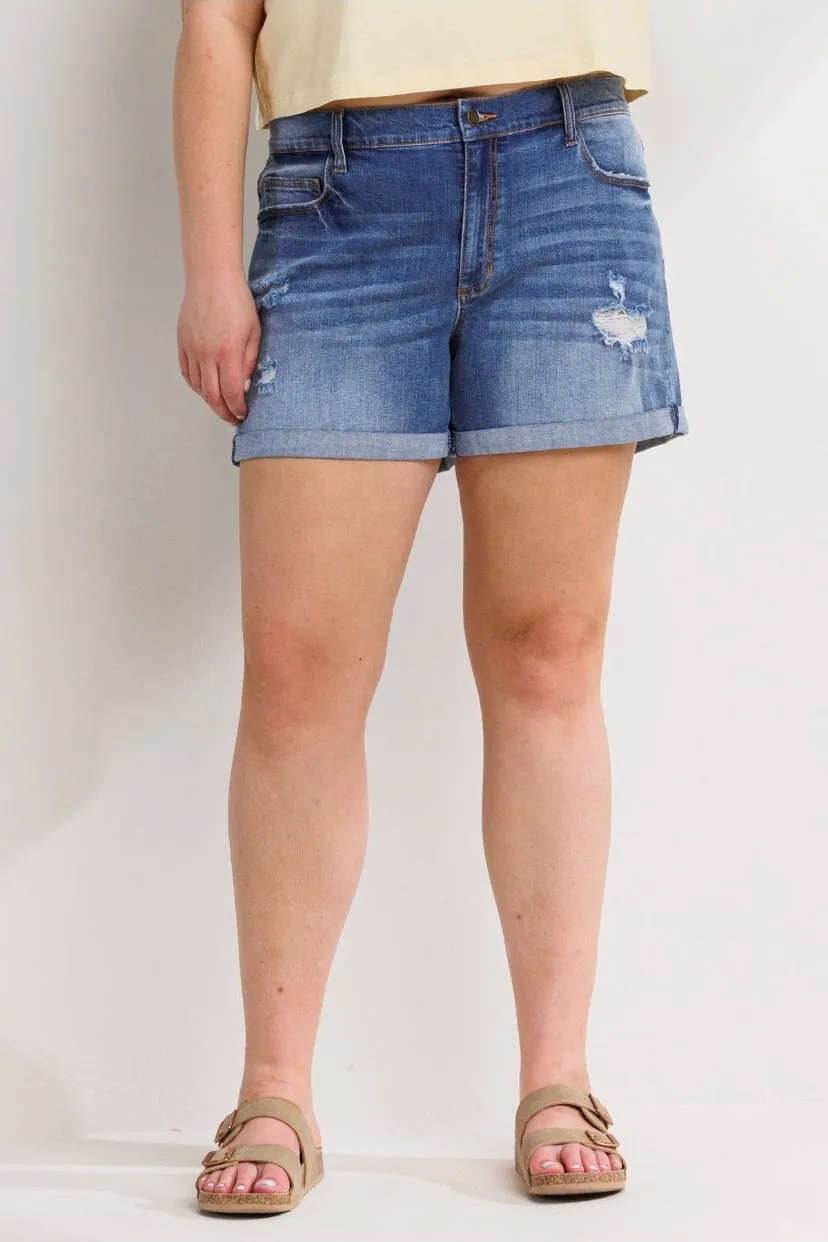 Sneak Peek Mid Rise TomBoy Denim Shorts (S-3X)