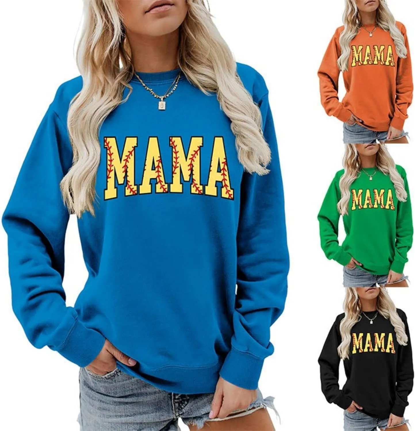Softball Mama Sweatshirt Sports Mom Shirt for Women Game Day Long Sleeve Shirt Crewneck Softball Mom Hoodie
