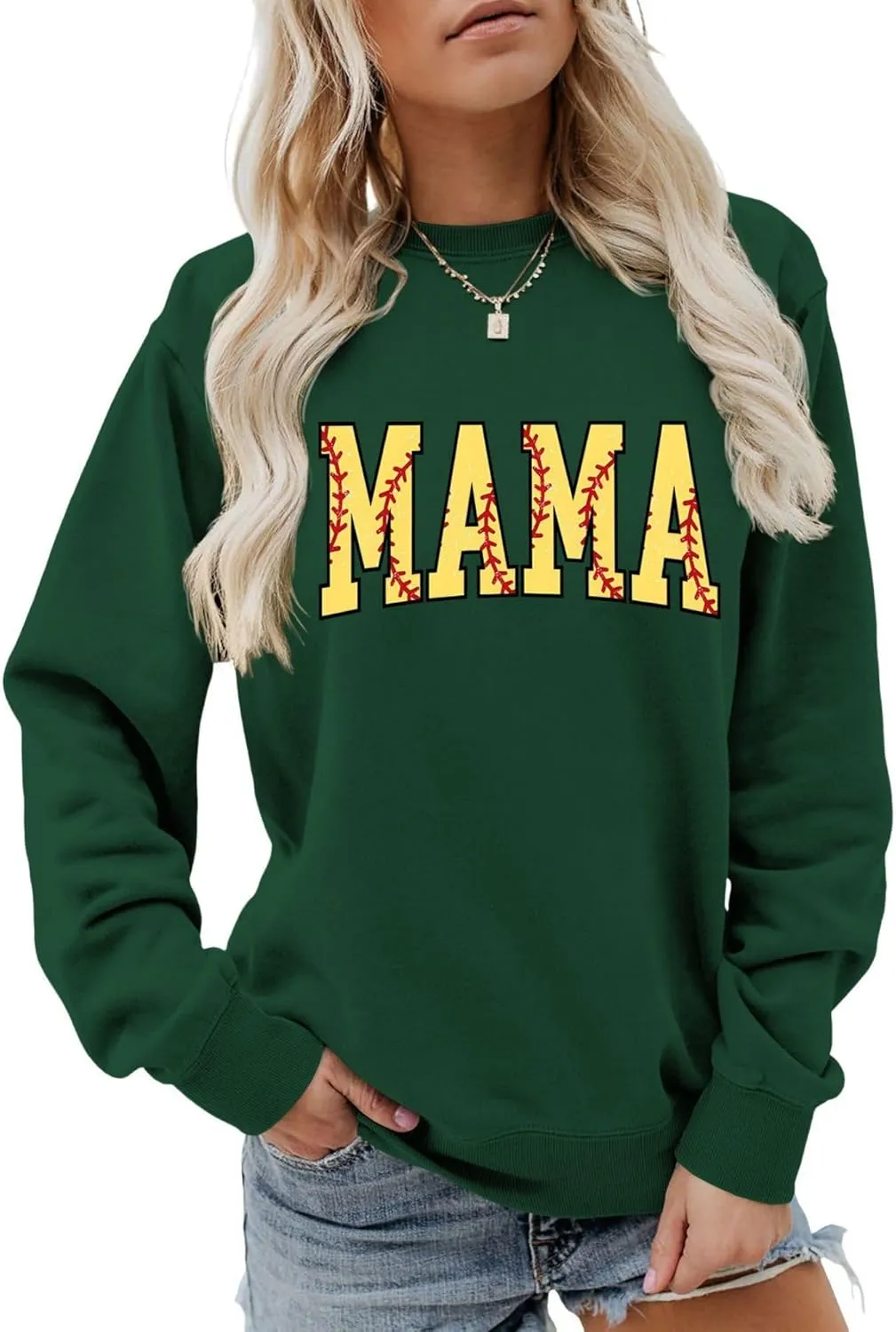 Softball Mama Sweatshirt Sports Mom Shirt for Women Game Day Long Sleeve Shirt Crewneck Softball Mom Hoodie