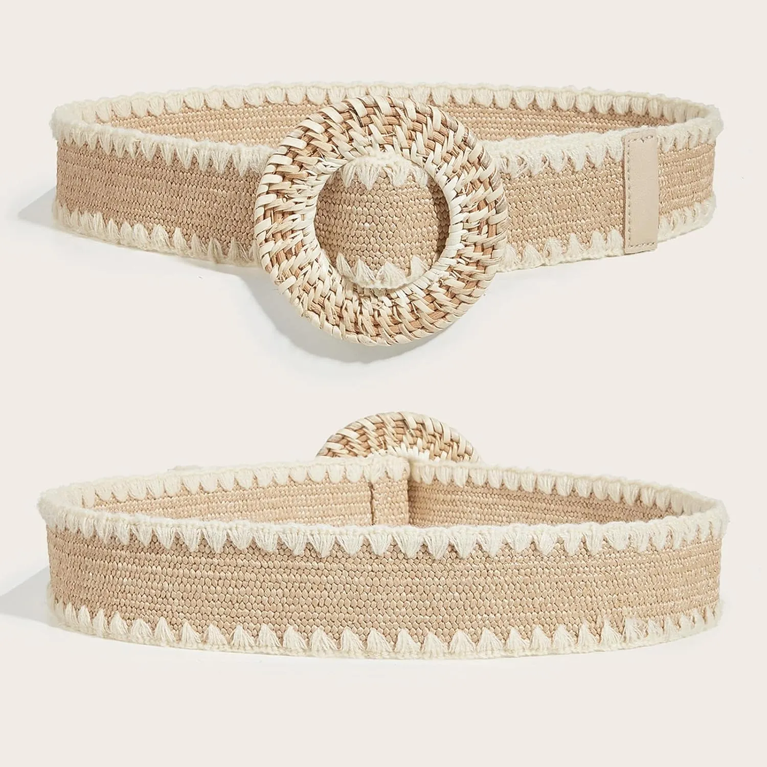 Straw Woven Belt Elastic Stretch Rattan Buckle Waist Belt for Women Dresses Fashion Wide Boho Braided Elastic Belt