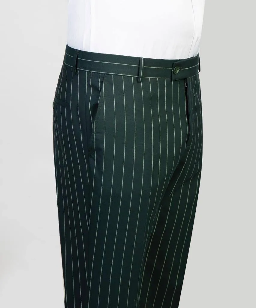 Striped Forest Green Suit Mens