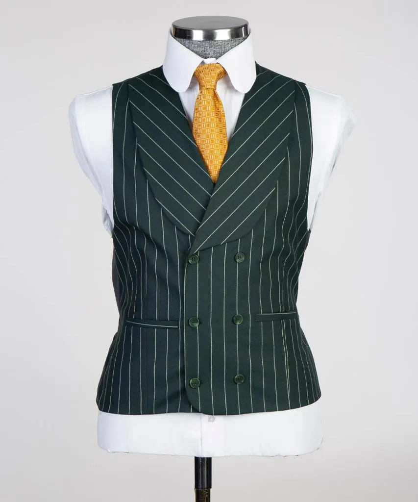 Striped Forest Green Suit Mens