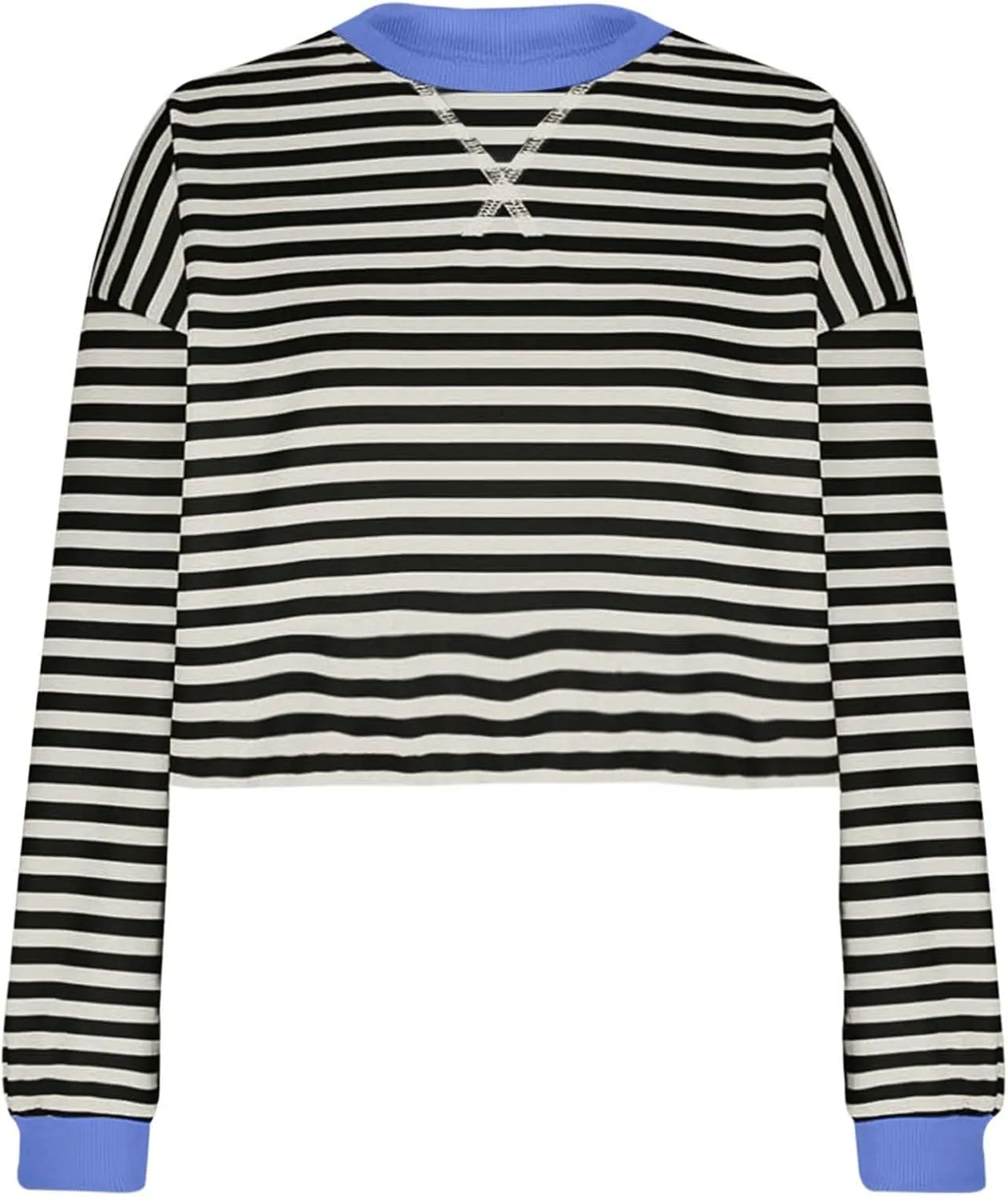 Striped Sweatshirt For Women Long Sleeve Color Block Crewneck Pullover Tops Casual Loose Cropped Fall Clothes