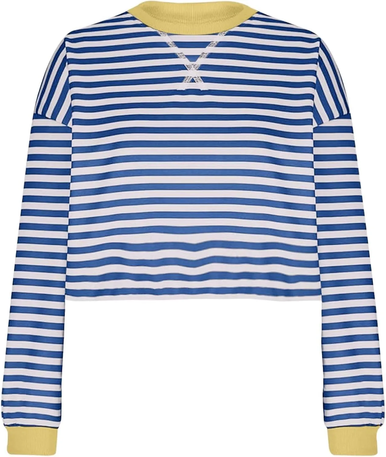 Striped Sweatshirt For Women Long Sleeve Color Block Crewneck Pullover Tops Casual Loose Cropped Fall Clothes