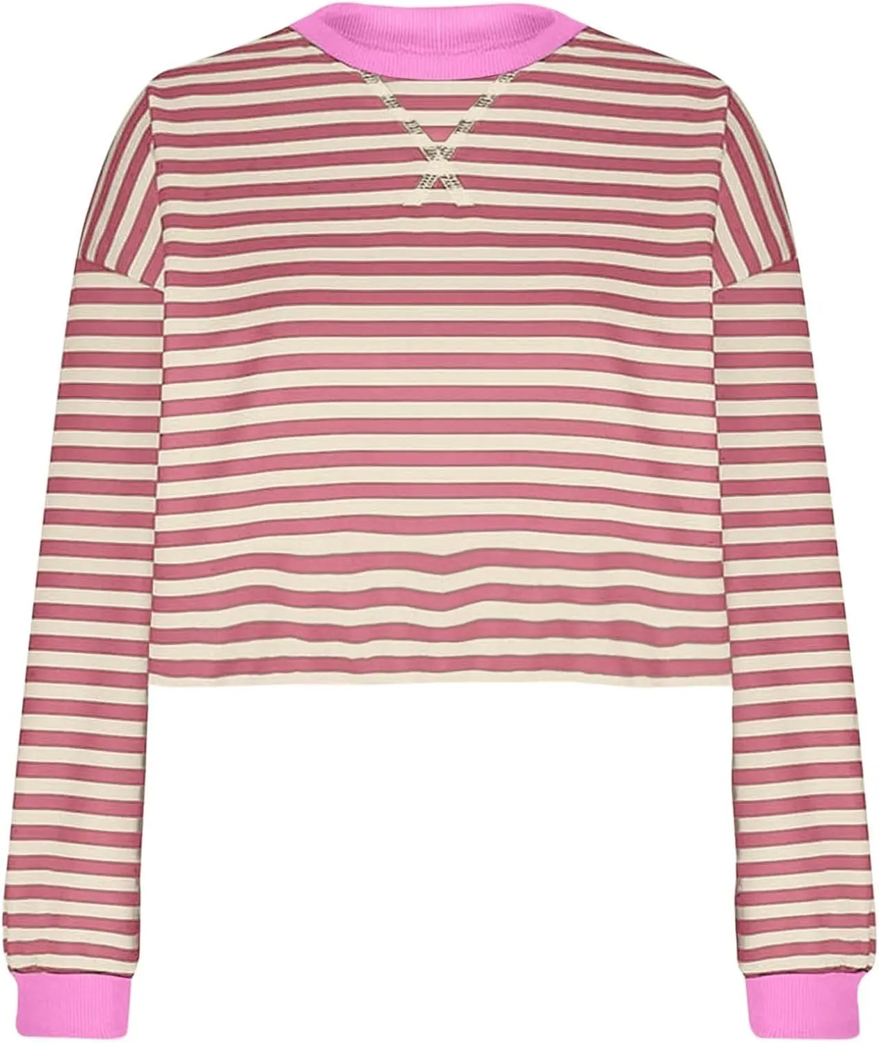 Striped Sweatshirt For Women Long Sleeve Color Block Crewneck Pullover Tops Casual Loose Cropped Fall Clothes