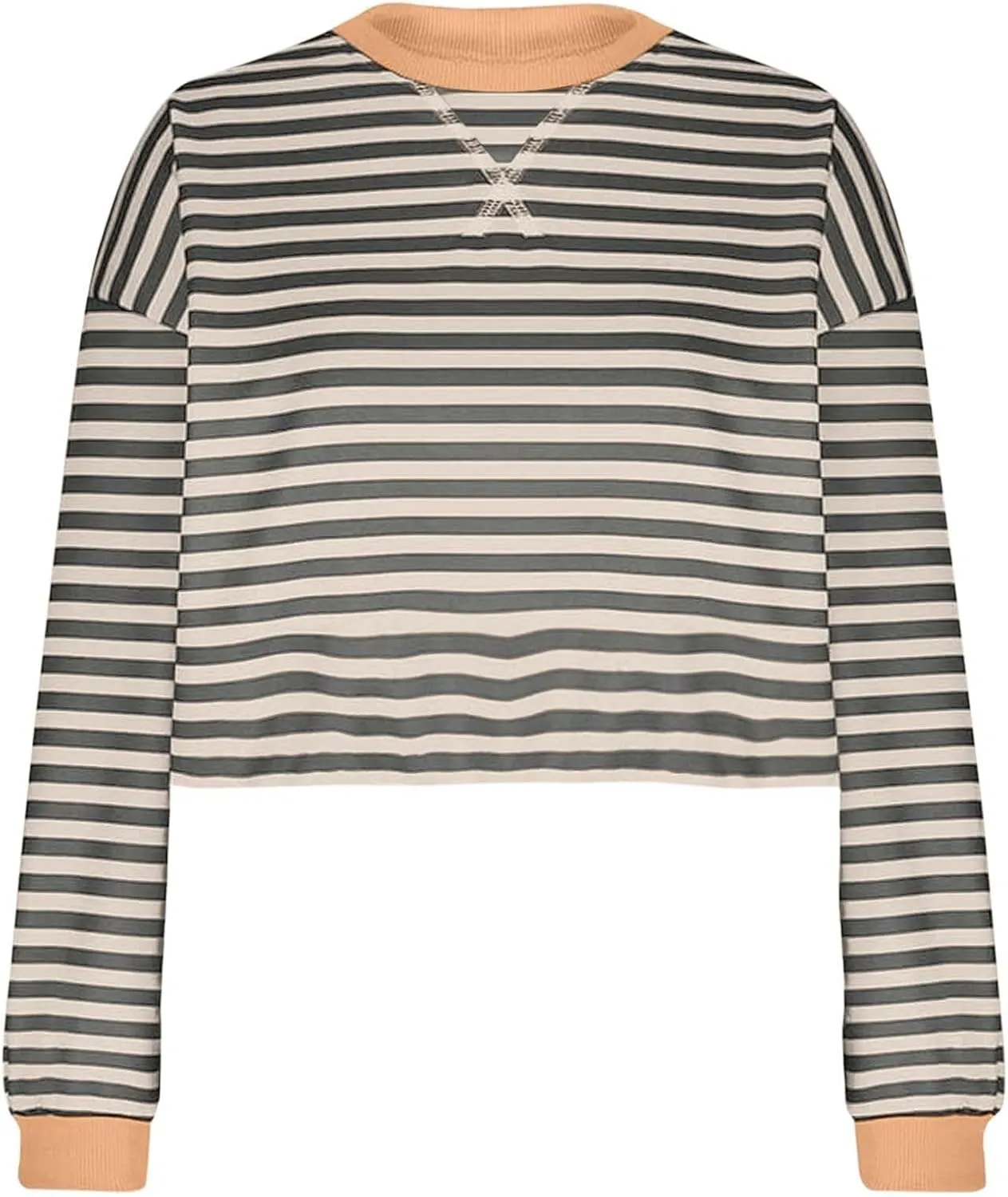 Striped Sweatshirt For Women Long Sleeve Color Block Crewneck Pullover Tops Casual Loose Cropped Fall Clothes