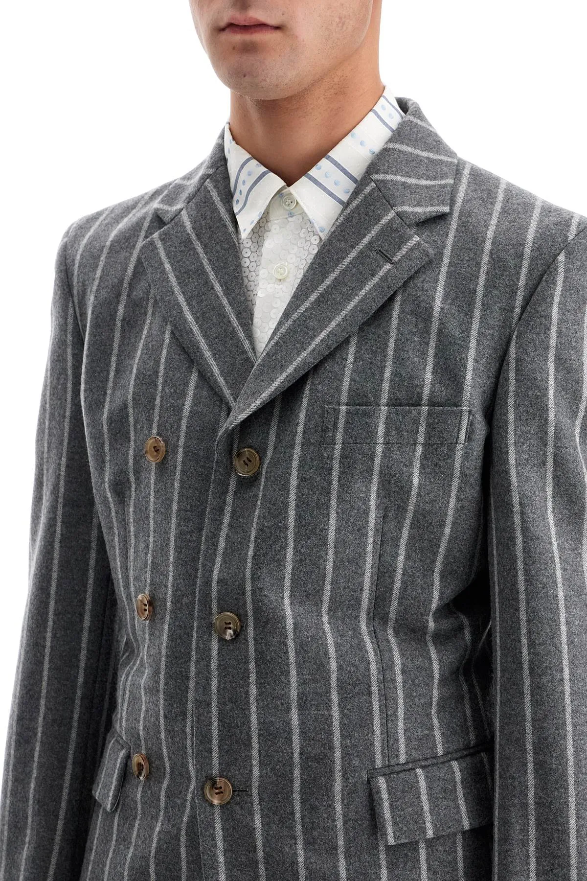 striped wool jacket PN J050 GRAY/OFF WHITE