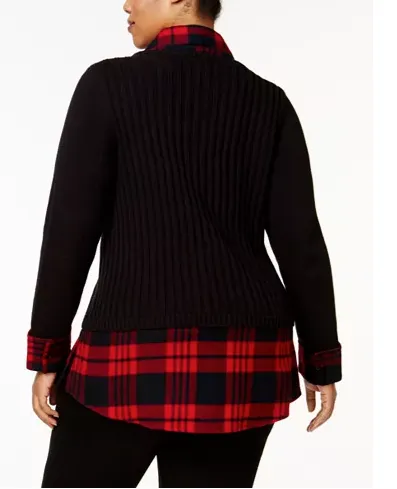 Style & Co. Northern Lights Ribbed Knit Layered Sweater, Black Combo 1X