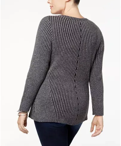 Style Co Directional Ribbed-Knit Sweater Dark IvyBlack 2X