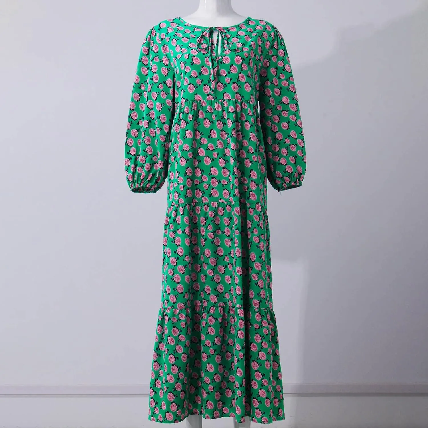 Summer Boho Dresses for Women 2025 Puff Sleeve Flower Geometric Maxi Dress Comfy Tiered Gingham Long Flowy Dress