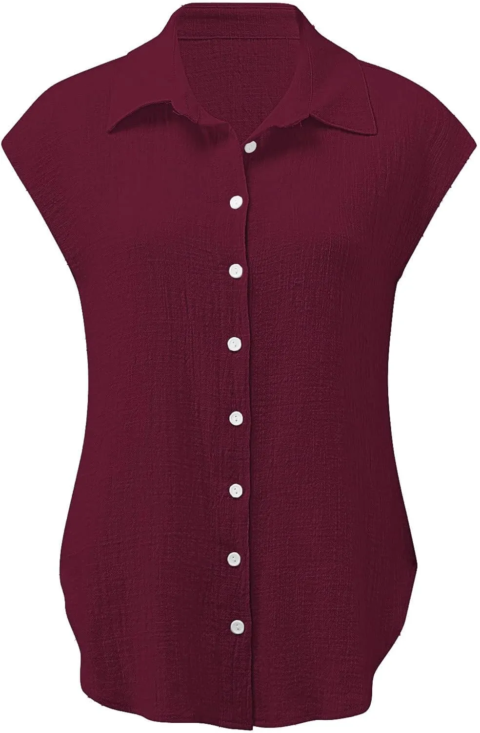 Summer Cotton Linen Shirts for Women 2024 Ladies Lapel Cap Sleeve Cotton Gauze Tops Casual Trendy Button Down Dressy Blouses