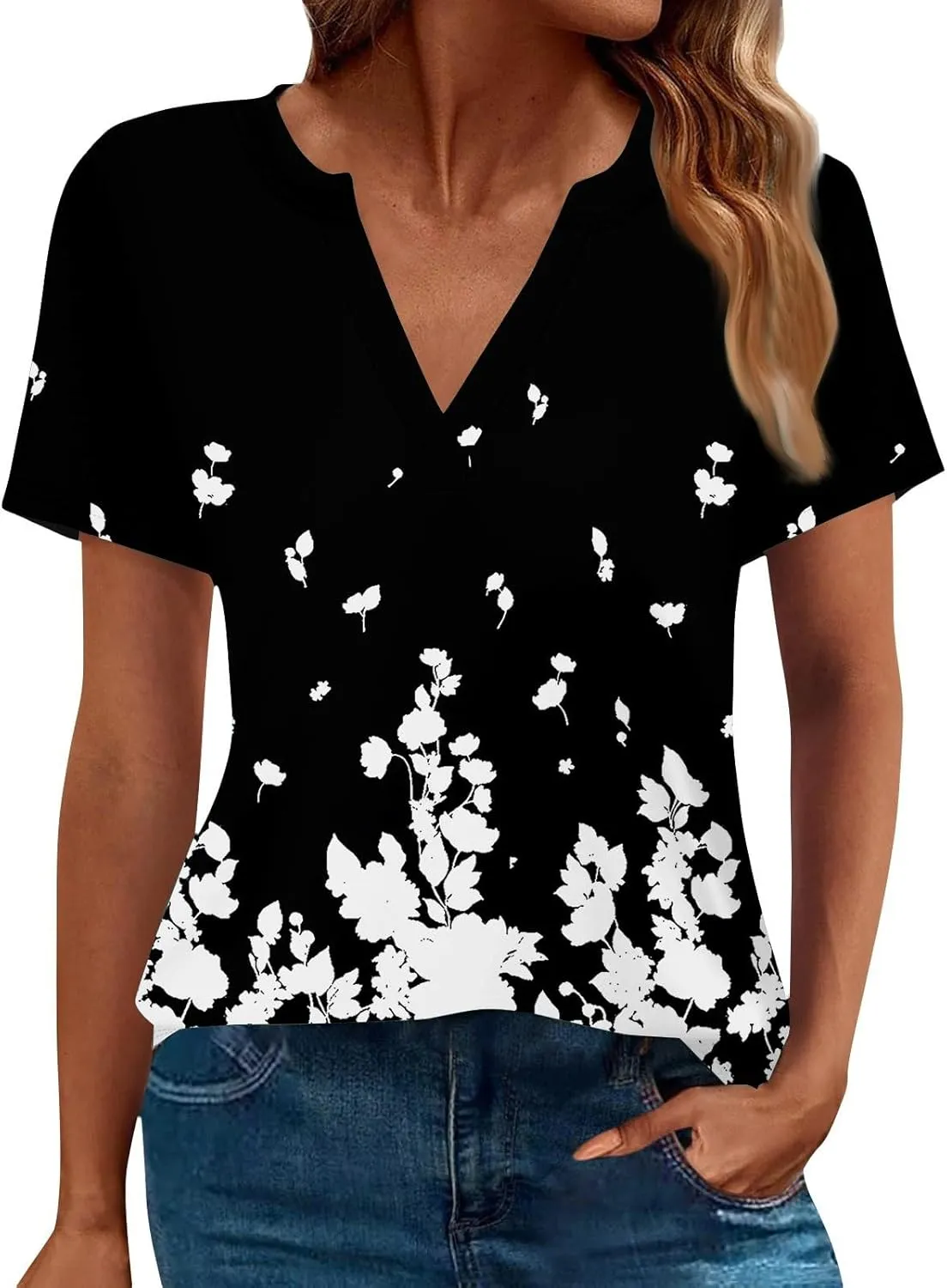 Summer Tops for Womens 2025 Short Sleeve T-Shirts Trendy Fashion Clothes V Neck Tshirts Ladies Casual Blouses