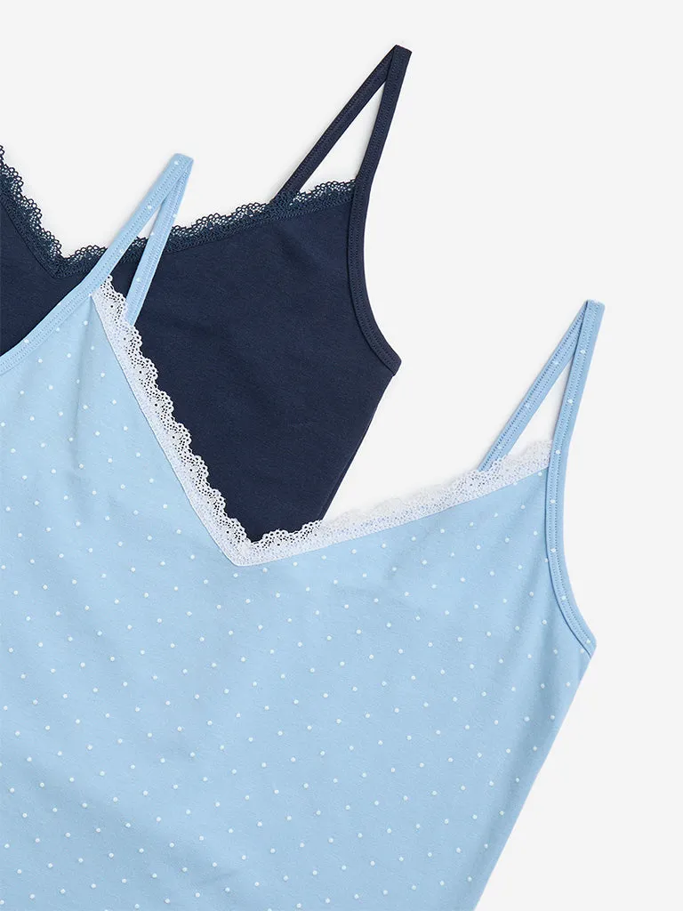 Superstar Navy Lace Cotton-Blend Camisoles - Pack of 2