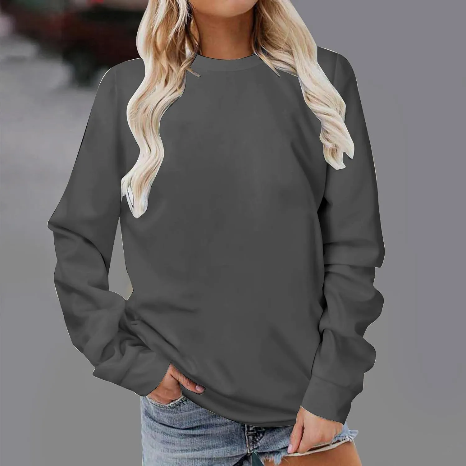 Sweatshirts for Women Trendy Crewneck 2025 Pullover Fall Winter Clothes Casual Solid Long Sleeve Workout Sweatshirts