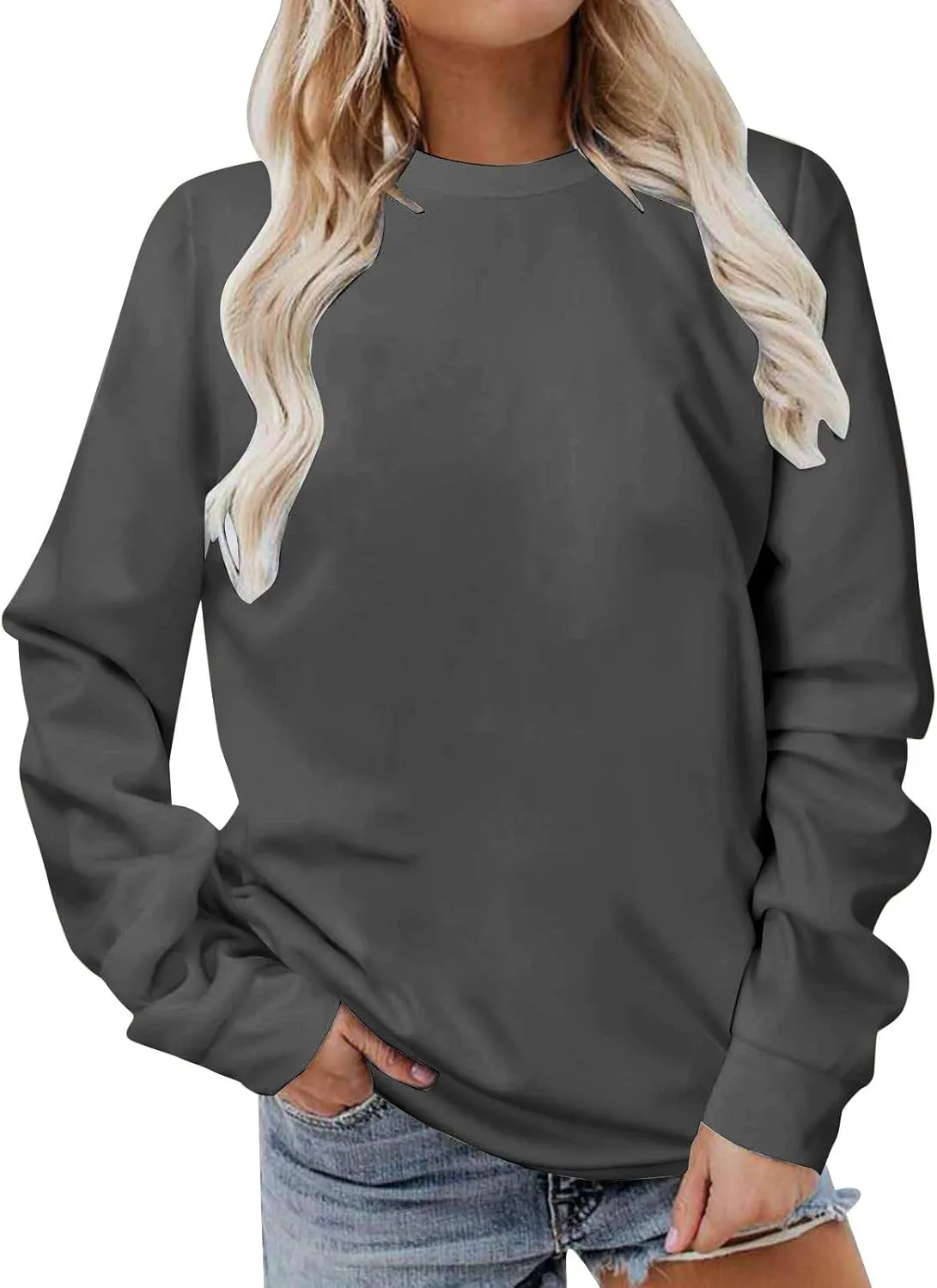 Sweatshirts for Women Trendy Crewneck 2025 Pullover Fall Winter Clothes Casual Solid Long Sleeve Workout Sweatshirts
