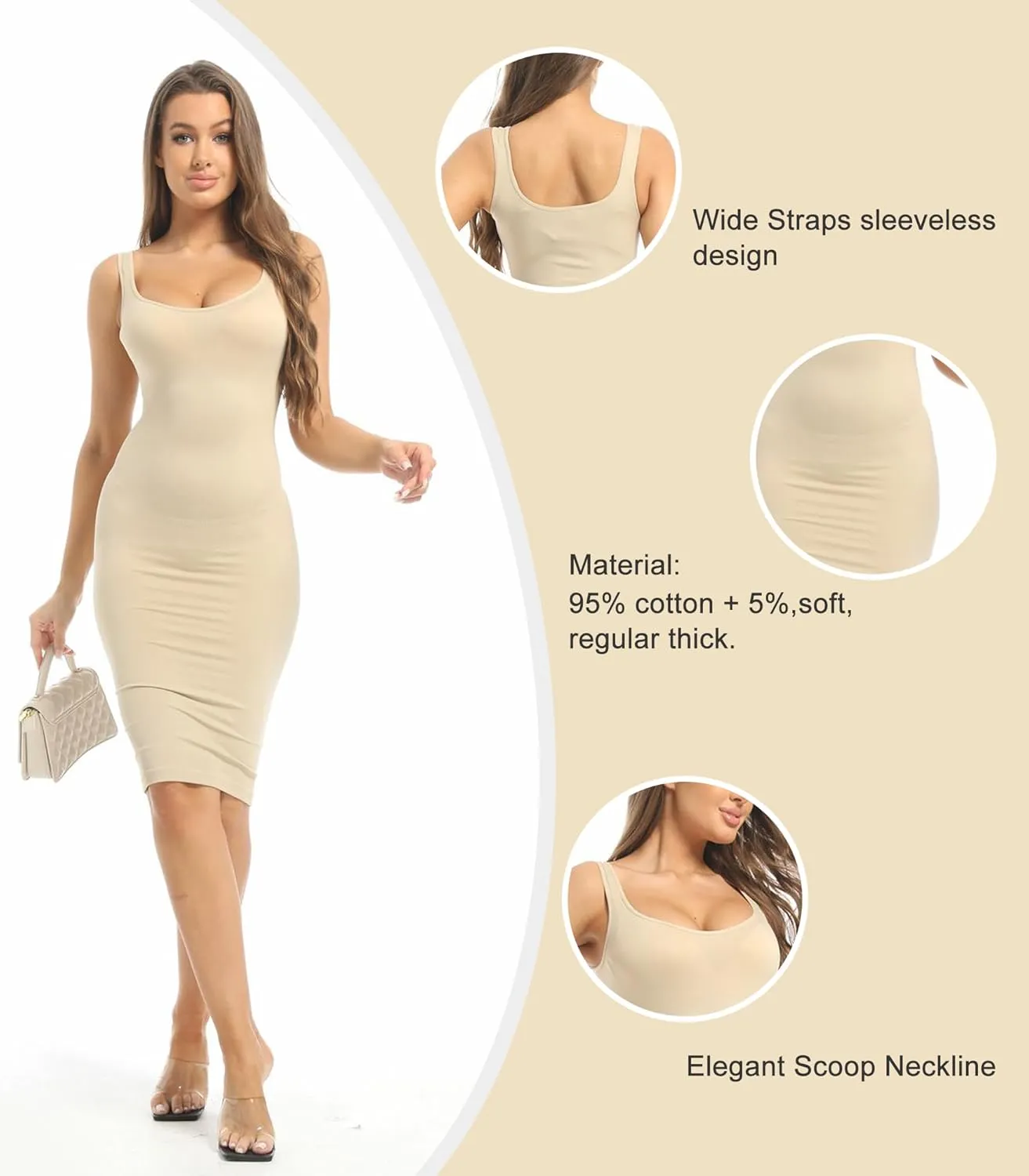Tank Dress for Women Midi Tank Top Dresses Bodycon Tank Dress Sleeveless Bodycon Dress Tight Spandex Dress for Women