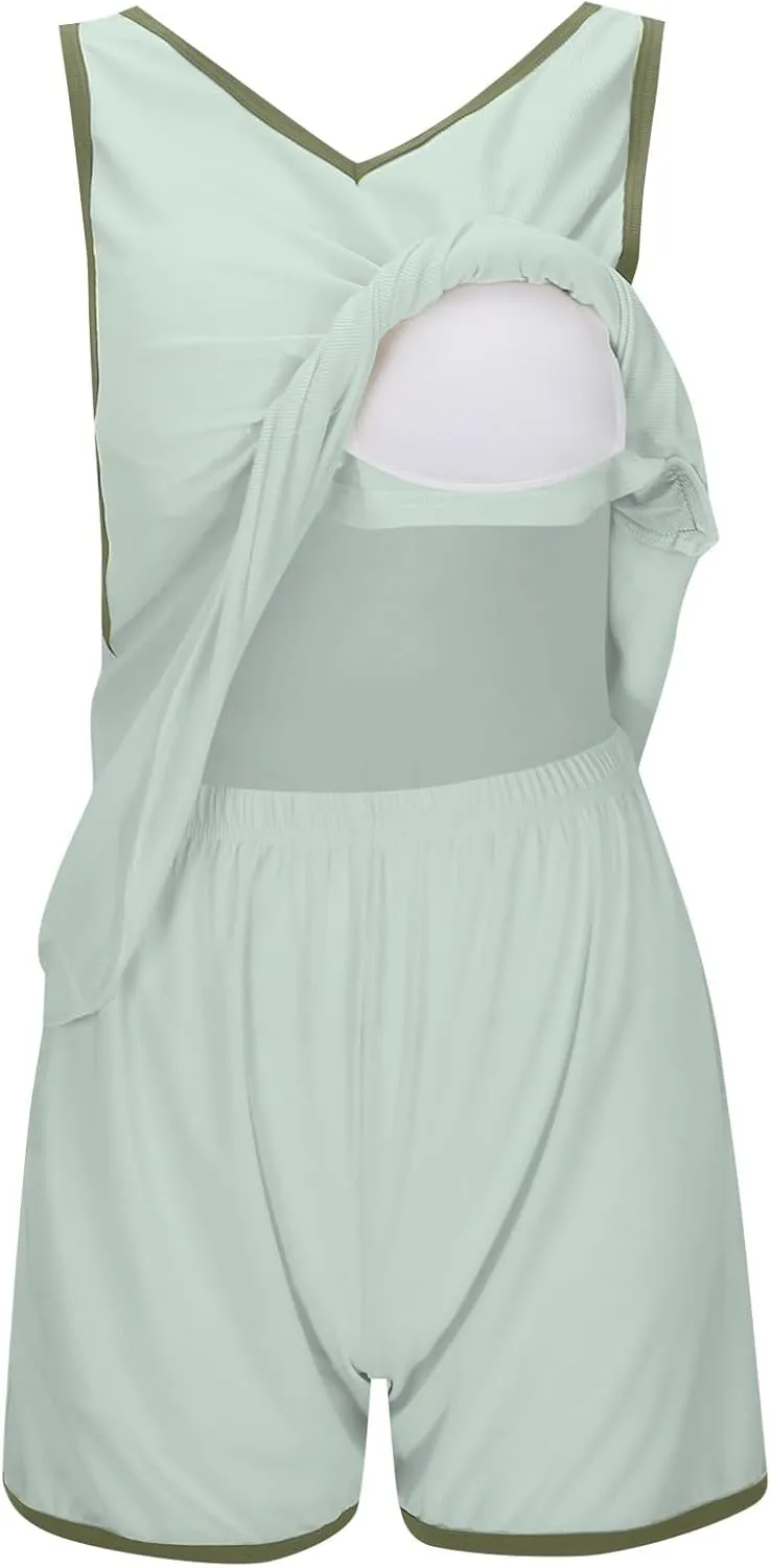 Tank Top with Built in Bra Shorts Pajama Set for Women Summer Ice Silk 2 Piece Loungewear Sleeveless Pajamas Set