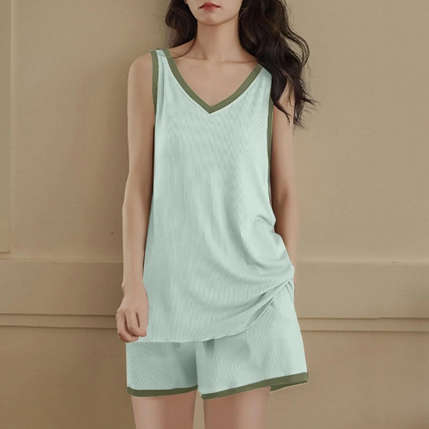 Tank Top with Built in Bra Shorts Pajama Set for Women Summer Ice Silk 2 Piece Loungewear Sleeveless Pajamas Set