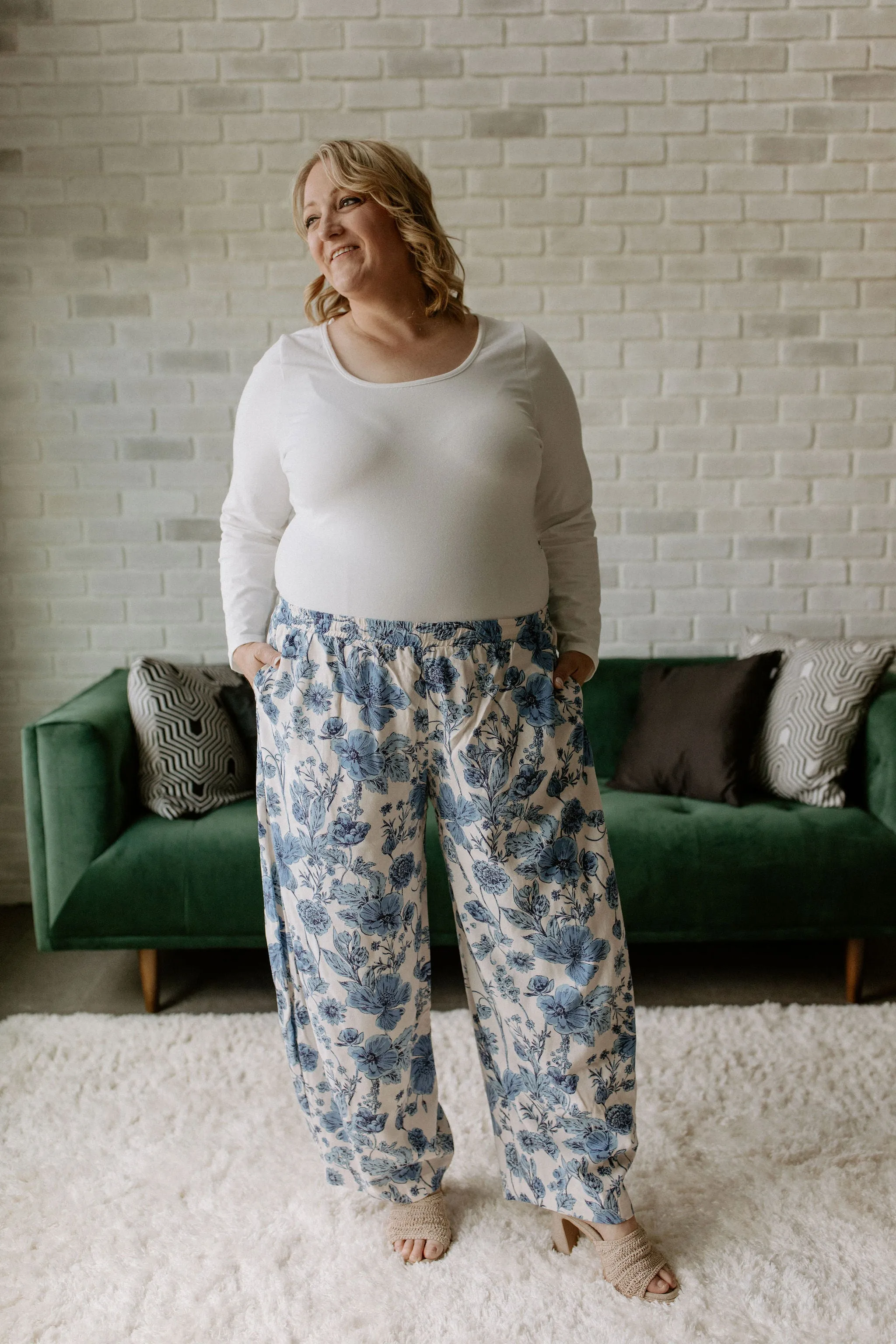 The Sonoma Floral Lantern Pant by NLT - Denim Blue - PLUS