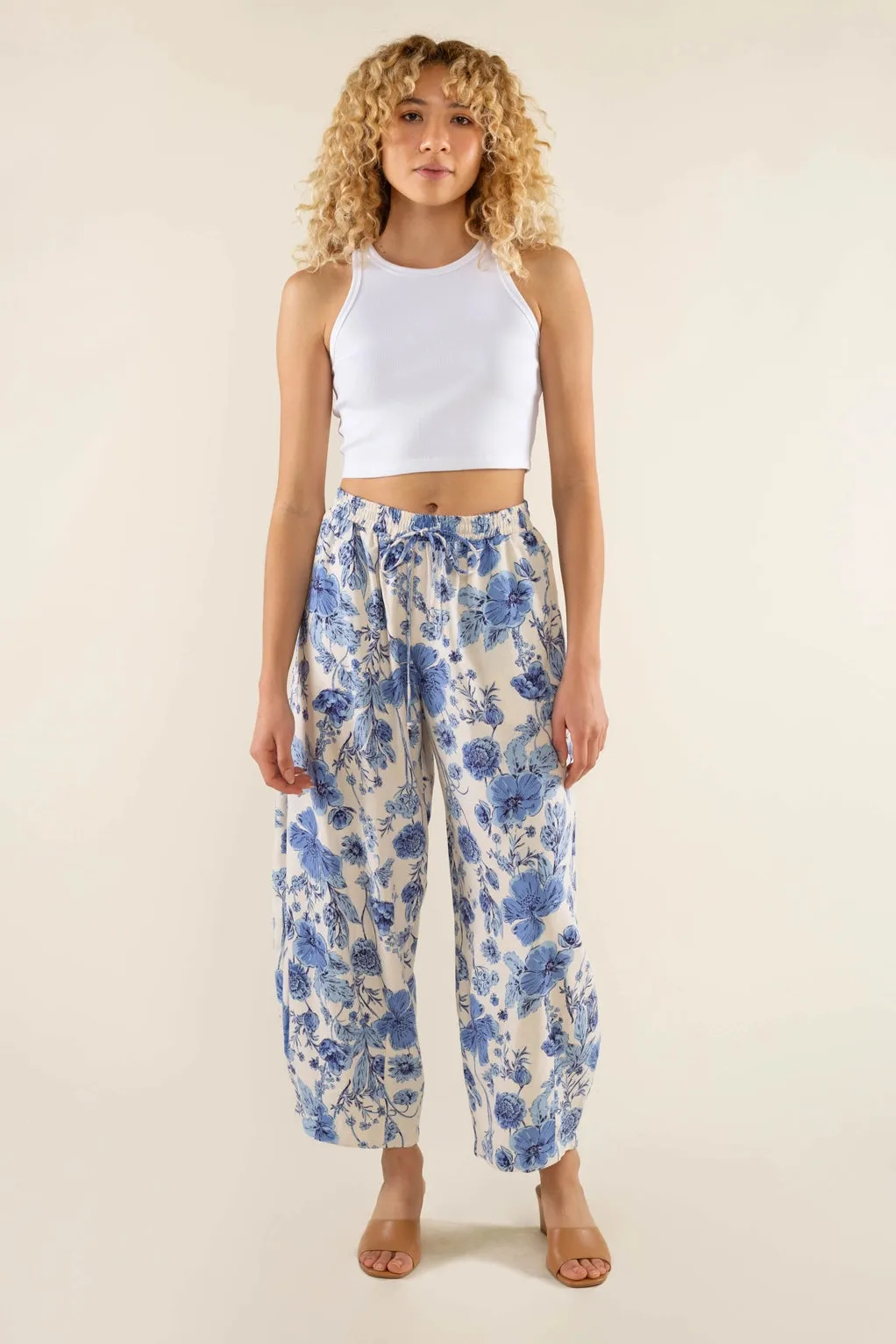 The Sonoma Floral Lantern Pant by NLT - Denim Blue - PLUS