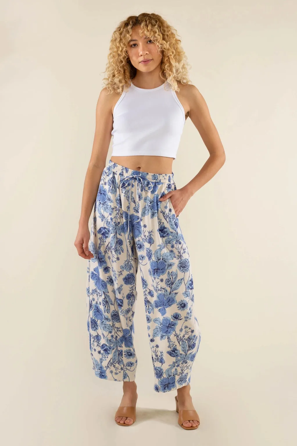 The Sonoma Floral Lantern Pant by NLT - Denim Blue - PLUS