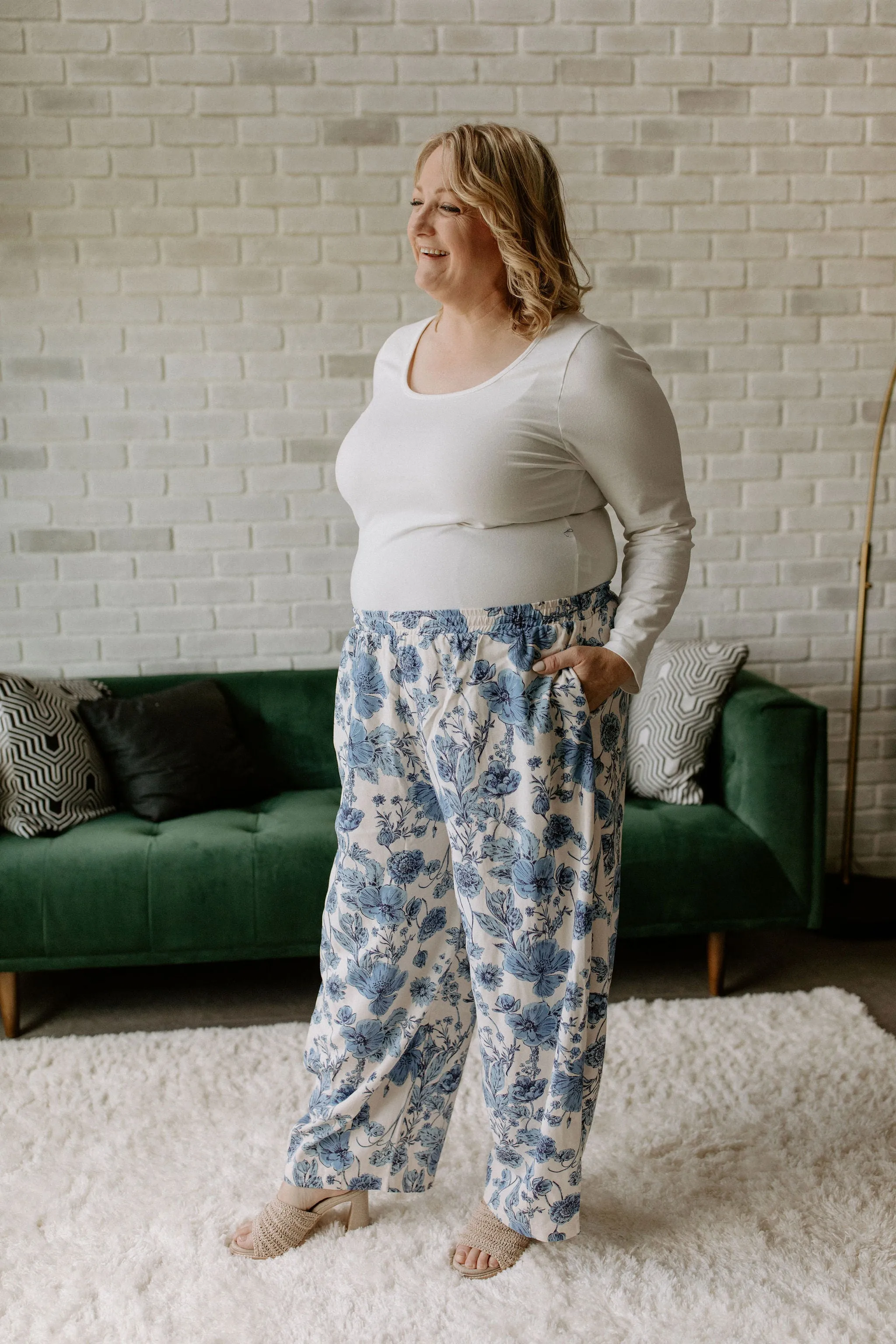 The Sonoma Floral Lantern Pant by NLT - Denim Blue - PLUS
