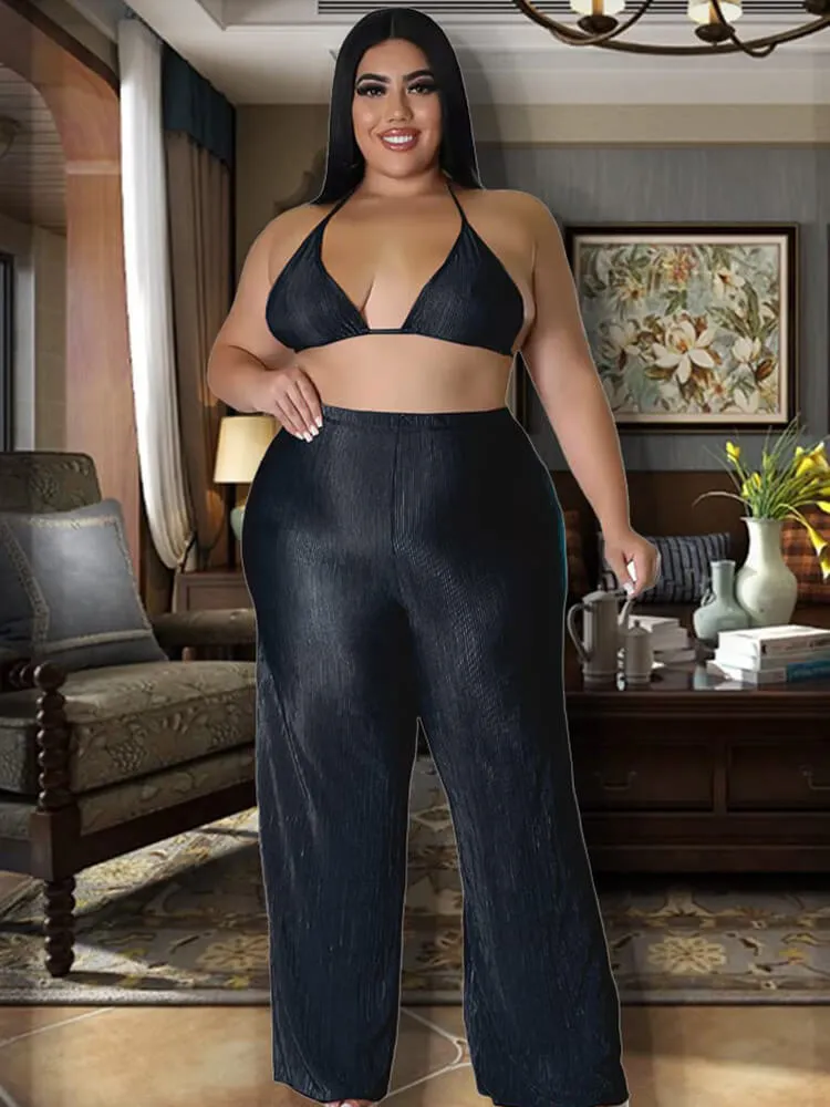 Three Piece Long Sleeve Cardigan Bra Long Pants Set