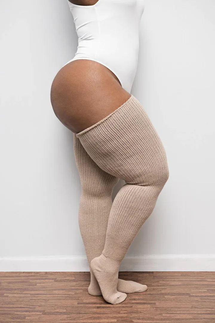 Thunda Thighs Thigh High Socks In Whole Wheat - Short   Long Lengths